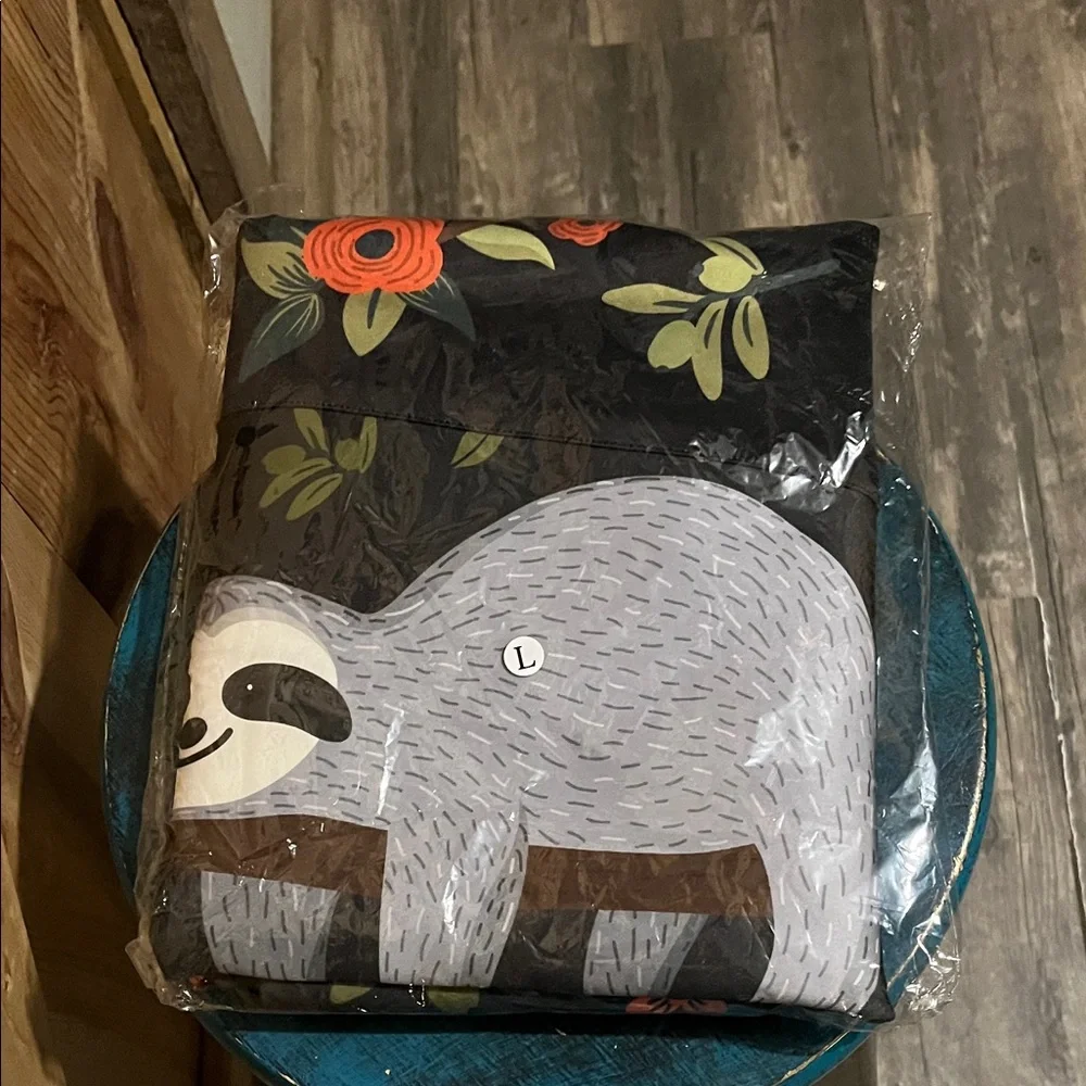 Floral Sloth Luggage Cover- Black